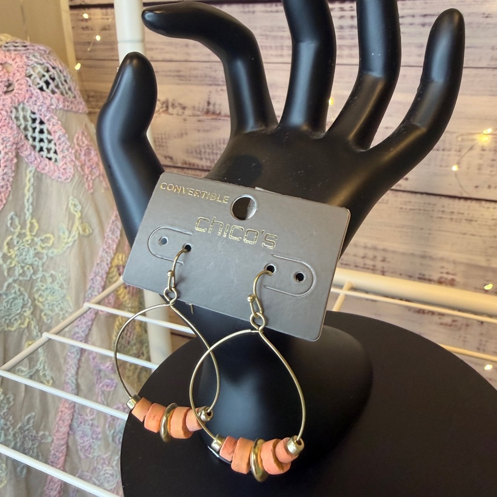 Chico's Gold Earrings with Coral Beads - Picture 3 of 5